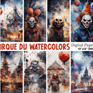 مجموعة من  الصور مهرج السيرك المخيف لعيد الهالووين بالألوان المائية