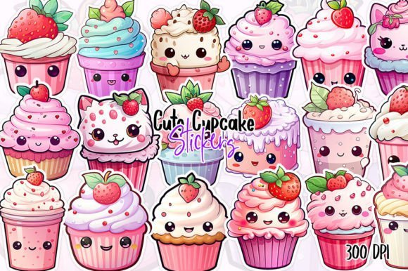 Cute Cupcake Stickers Set