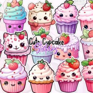 Cute Cupcake Stickers Set