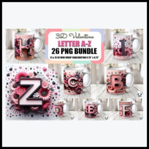 Bundle of 3D Mug Wraps featuring Valentine's Day Alphabet