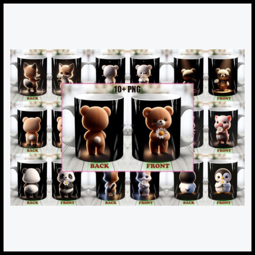 3D Animals Mug Wrap Bundle for Both Sides