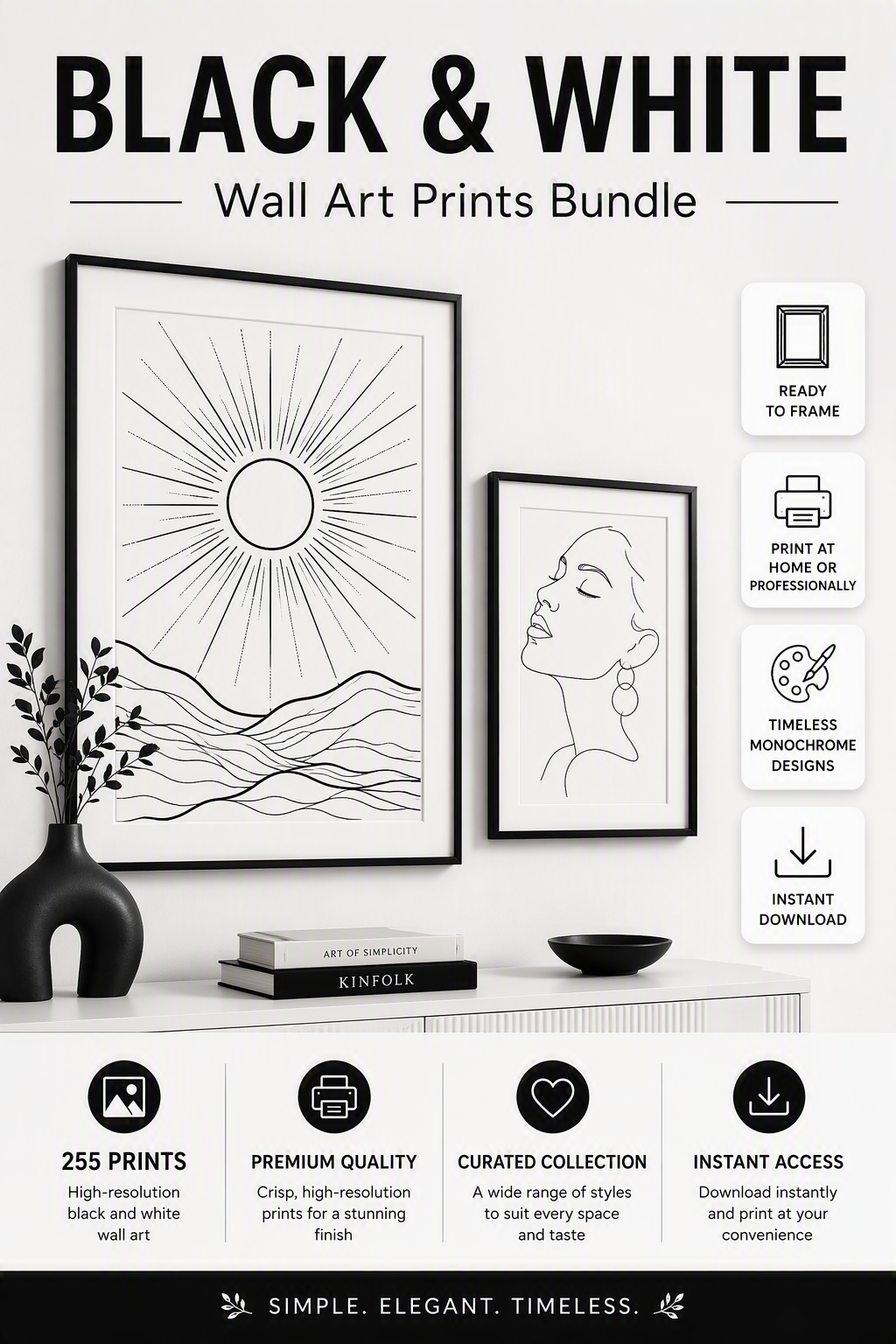 باكدج 255 لوحة أبيض وأسود (Black & White) للطباعة والديكور